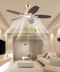 Ceiling Fan with Light Chandelier Modern Gold 5 Blades for Living Room, stylish design with warm light and airflow in a modern setting.