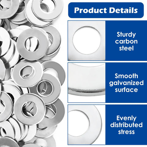 Bulk 400 Piece Flat Washers Set Zinc Plated Carbon Steel 10 Mm ID X 21 Mm OD X 1.2 Mm Thick Heavy Duty Fender Washers details
