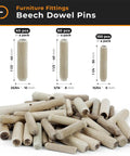 Heavy Duty Fluted Wooden Dowel Pins 100 Piece Set With Smooth Beveled Tips For Zero Drama Woodworking Joints Plus Straight Shooting Alignment For Top Shelf Furniture Repairs And Weekend DIY Projects At 15 64 Inch Diameter displayed in various pack sizes.
