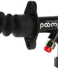 Side view of GS Compact Remote Master Cylinder 26015098 Rebuildable Design With High Pressure Die Cast Aluminum For Performance Brake Systems Remote Mount Precision Fit Ideal For Muscle Cars And Custom Builds, black aluminum body, threaded inlet.