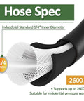 Close-up of hose with 1/4 inch specification, supports up to 2600 PSI shown for High Pressure Spray Gun With Wand Nozzle And 32Ft Hose Replacement For Electric Pressure Washers Up To 2320 PSI Variable Spray Nozzle Durable Easy Fit For Most Brands