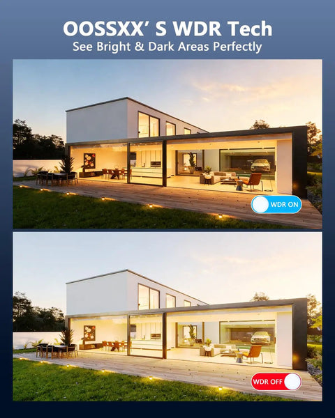 Comparison of WDR on and off with a modern house using 5MP Wired CCTV Camera System With 122 Degree Wide Angle 4 Channel DVR Kit With Monitor