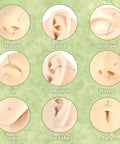 Piercing Taper Grabber Set For Changing Jewelry 14G 16G 18G 20G shown in use on various ear, nose, lip, and belly locations.