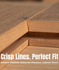 Close-up of interlocking wood joints showcasing smooth edges using the Killer Cut Shaker Cabinet Door Rail And Stile Router Bit Set Two Piece Kit.