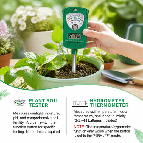 All In One 7 In 1 Soil Test Kit With Rotatable Head For Moisture Ph Fertility Light Intensity Soil Temperature And Air Humidity Digital Display Ideal For Garden Lawn Farm And Indoor Outdoor Plants in potted plant soil