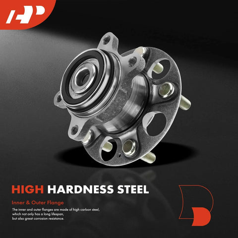 Close-up of Rear Wheel Bearing And Hub Assembly 5 Lug Compatible With Honda Civic 2012, high hardness steel, 5-lug design.