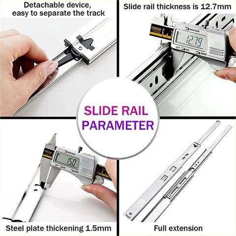 Measurement details of Beefy Heavy Duty Drawer Slides With High Load Capacity For Smooth Quiet Gliding In Kitchen Office Or Workshop Cabinets No Lock 14 Inch Drawer Slides 35cm Long Durable Furniture Hardware.