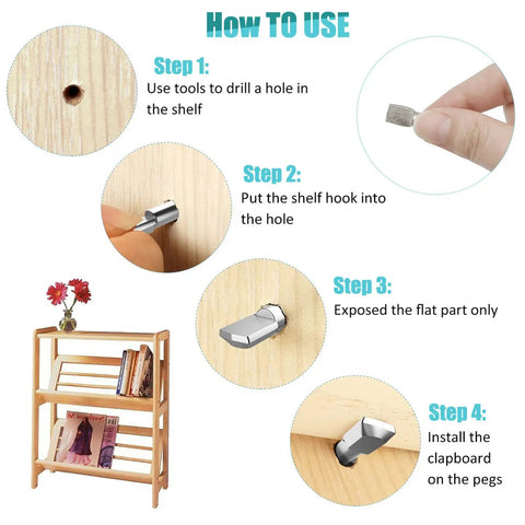 How to use 22 Pack Heavy Duty Nickel Plated Shelf Support Pegs For Home Storage, step-by-step installation guide.