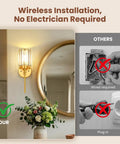 Wireless installation demonstration of Two Pack Crystal Rechargeable Wireless Wall Sconces Featuring Brushed Gold Finish.
