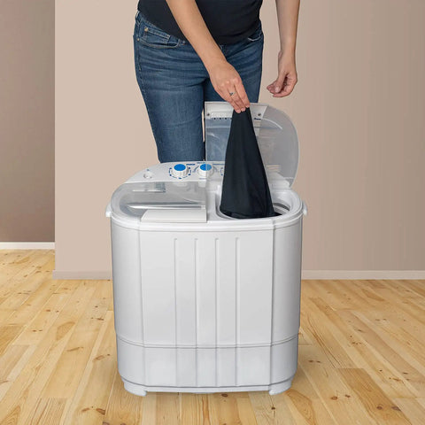 Portable Twin Tub Washing Machine With 13 Lb Capacity, Space Saver For Dorms, Apartments, And RVs, Easy Agitation Wash Cycles, in use