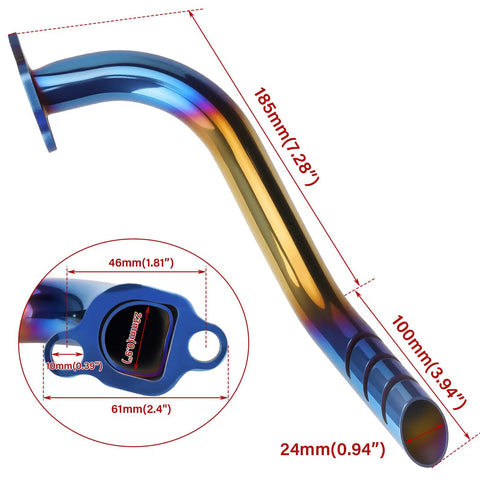 Exhaust Pipe Header Kit For 212cc Predator Non Hemi And 196cc KT196 Mini Bike Engines, detailed dimensions, colorful design