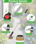 3 In 1 Long Reach Weeder With Stainless Steel Brush And Dual Scrapers, 58.6 Inch Adjustable Handle For Driveways Sidewalks And Lawns, Easily Pull Weeds Moss And Dirt Without Bending Your Back, stainless steel handle and brush closeup