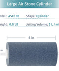 4 Inch Air Stone Cylinder For Larger Pumps Bubble Diffuser Release Tool For Buckets Fish Tanks Outdoor Garden Ponds And DWC Reservoirs 4 Pack Oxygenate Your Tank With Dense Micro Holes, showing model ASC100 with dimensions.