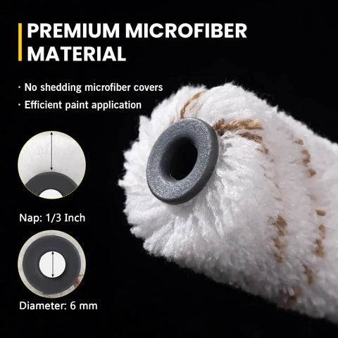 Close-up of 4 Inch Microfiber Paint Roller Set, 10 Pack Mini Roller Covers With 10 mm Nap, highlighting premium microfiber material.