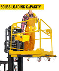 Heavy Hitter 36X36 Forklift Safety Cage With Foldable Man Basket 1200 Lb Rock Solid Construction integrated guardrails in use.