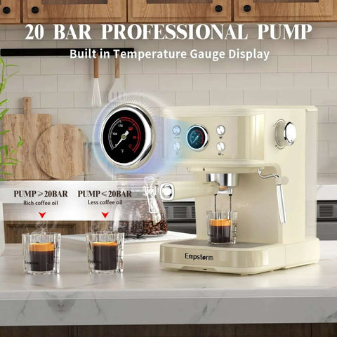 20 Bar Espresso Machine With Milk Frother Steam Wand For Latte And Cappuccino 2 In 1 Espresso Maker in a kitchen setting