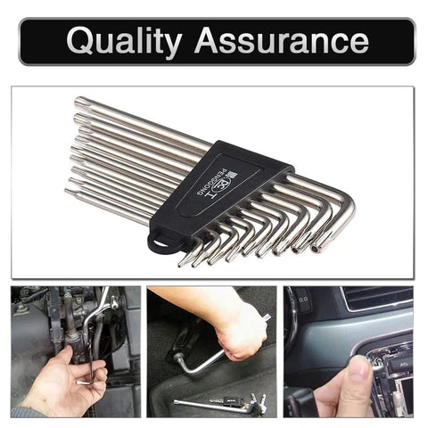 Long Arm Torx Hex Key Set With 9 Sizes T6 T7 T8 T9 T10 T15 T20 T25 T27, L Shaped Tamper Proof Star Wrenches, Hardened Chrome Vanadium Steel