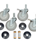 Polyurethane Wheel Swivel Casters Set Of Four Two With Brakes Five Inch Diameter One And One Quarter Inch Thick 1200 Lb Capacity Per Set Ideal For Turning And Moving Heavy Equipment On Any Floor Surface For Mobile Workstations And Carts