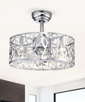 Neojoyoenix 18" Decor Forward Reverse 5 Blades Ceiling Fan Lamps,Cage Closed Industrial Style Vintage Fan with 3 Speeds Adjustable for Living Room, Bedroom, Kitchen, Chrome view from below with intricate design and chrome finish.