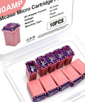 Ten Pack 30 Amp Micro Cartridge Fuses With Low Profile Box Shaped FMM Mcase Type 608830 For Cars SUVs And Trucks, Easy Replacement Kit
