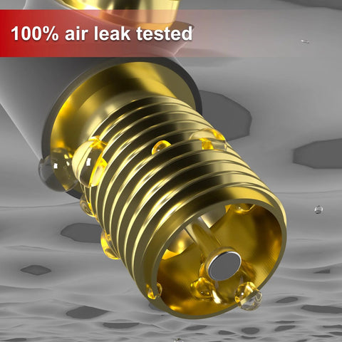 Close-up of gold brass SUNSOUL TR600HP tire valve stem, snap-in with EPDM seal for 0.453 inch (11.5mm) rim holes
