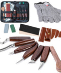 Wood Carving Kit With 6 Whittling Knives For Woodwork And Chip Carving, Trimming Knife Set with tools and accessories shown