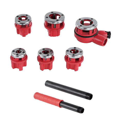 Ratchet Pipe Threader Kit With Galvanized Steel Dies For Threading Metal And PVC Pipes, Includes 6 Size Dies From Quarter Inch To Three Inches
