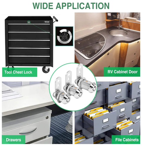 2 Pack Tool Box Lock With Keys 5/8 Inch Cabinet Lock Cam Lock Keyed Alike Set for toolboxes, cabinets, and drawers