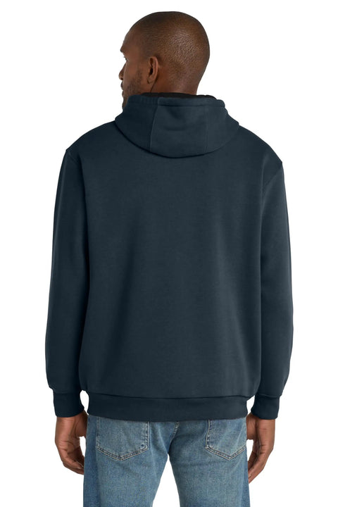 Back view of Heavyweight Zip Hoodie With Thermal Lining For Men And Women, Unisex Full Zip Hooded Sweatshirt in Navy.