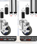 Smooth Rolling Heavy Duty Prep Table Wheels Set Of 4 Expanding Stem Casters for 7/8" and 1" internal tube leg sizes.