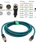 M12 Ethernet 8 Pin X Code To RJ45 CAT 7e GigE Cable For Basler Cognex Vision Cameras Sensors And Barcode Readers In Industrial Automation PLC Routers Switches 1 Meter Long - 1 meter cable with connectors and pin diagram