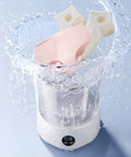 Slick Portable Mini Washing Machine For Underwear And Socks Featuring Three Gentle Wash Programs with socks and underwear in water.