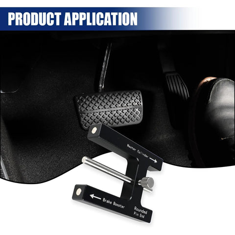 UHANBUT brake booster push rod adjustment tool, aluminum, with master cylinder label, shown near brake pedal