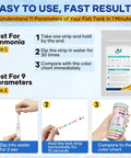 Skip The Guesswork And Ace Your Tank Health With Complete Aquarium Water Test Strips Kit Including Digital Thermometer For Fresh Or Saltwater Sets Smooth PH Chlorine Ammonia Hardness Results, testing steps and color chart.