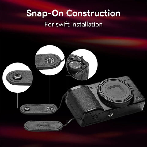 Camera Finger Strap With Dual Finger Grip For Ricoh GR Series Cameras Reduces Hand Strain During All Day Shoots, snap-on installation