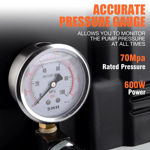 Gauge on Electric Hydraulic Pump Power Pack Single Acting 110V 120V 10000 PSI Two Stage Unit With 290 PSI First Stage And 10000 PSI Second Stage 750W Motor Aluminum Housing 0.8 Gallon Fluid Capacity Dual Speed