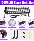 100W LED Black Light Bar With IP66 Waterproof Build And 6ft Cord Switch shown with mounting kit and ON/OFF switch.