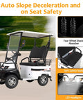 Sick Double Seat Electric Golf Cart Cruises Smooth Over Rough Terrain With Heavy Duty Independent Suspension And A Raw 800 Watt Motor Hitting 20 Mph, featuring auto slope deceleration, soft safety seats, and LED headlights.