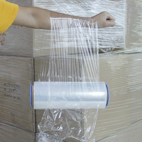 Heavy Duty 12 Inch Stretch Film With Insane Clarity Smooth Glide Self Adhering Shrink Wrap For Moving And Pallets 1000 Feet shown on dispenser.