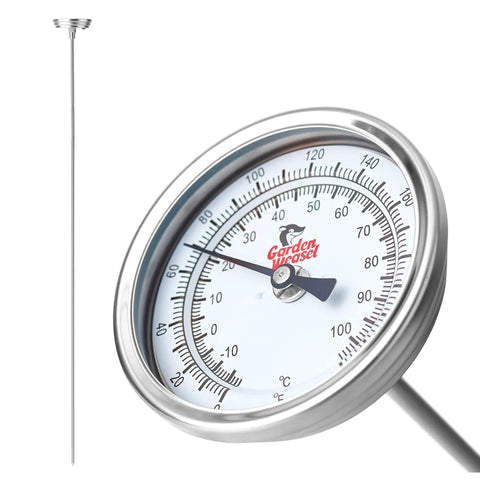 Analog Soil Temperature Dial Thermometer With 36 Inch Probe For Soil And Worm Compost, Reads 0 To 220 Degrees Fahrenheit and Celsius, battery free
