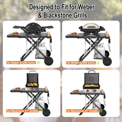 Foldable Grill Cart For Blackstone 17 And 22 Inch Tabletop Griddles And Weber Q Series Grills Portable Stand With Shelf
