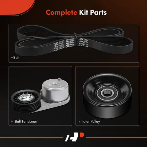 Serpentine Belt Drive Kit With Tensioner And Idler Pulley For Ford Mustang 2005 2010 V6 4.0L Easy Install Replacement