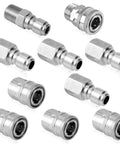10pcs stainless steel pressure washer quick-disconnect fittings, 1/4in, male & female, silver