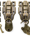 Retro Bronze Old School Duckbilled Toggle Hasp Latch And Antique Padlock Kit with screws and key for cabinets and boxes.