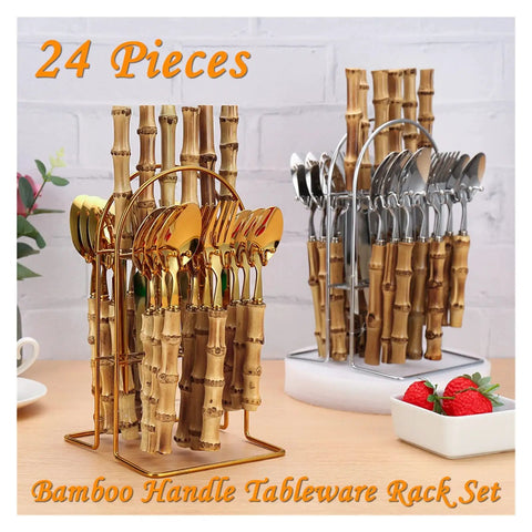 Top Shelf Stainless Steel Cutlery Set 24 Piece Silver Flatware Featuring Rust Resistant Knives Forks Spoons And A Sleek Storage Rack Heavy Duty Daily Kitchen Essential Bang For Your Buck Easy Clean Style For The Modern Home
