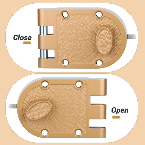 Heavy Duty Double Cylinder Door Lock With Jimmy-Resistant Design That Deters Forced Entry By Spreading Door Frames, gold finish close and open view