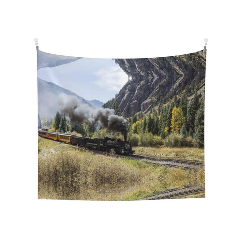 Locomotive Train Wall Tapestry Print For Bedroom Living Room Dorm, Custom Photo Tapestry, 60 By 51 Inch, landscape scene.
