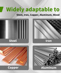 Image showing various materials: Steel, Iron, Copper, and Aluminum, showcasing versatility for Heavy Duty 6 Piece Annular Cutter Set Spanning Seven Eighths To Two Inches With Three Quarter Inch Welded Shank Built Tough As Nails With M2Al High Speed Steel For Knocking Out Precise Metal Holes Without Breaking A Sweat.