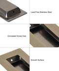 Recessed Pocket Door Pulls 4 Inch Vintage Bronze Stainless Steel Handles Set Flush Finger Pulls with concealed screw hole