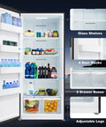 Interior view of Big Boy 21 Cubic Foot Upright Freezer And Convertible Refrigerator With Glass Shelves showing food storage features.